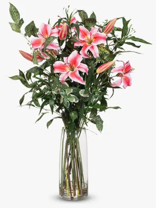 Artificial Casablanca Hot Pink Lily Mix In Glass Vase