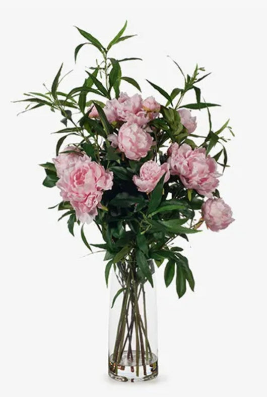 Artificial Soft Pink Peony Ruellia Mix In Glass Vase