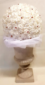 Freestanding Artificial White Rose Diamante Urn and Pedestal