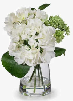 Artificial Hydrangea Sedum Mix In Glass Vase Green & White