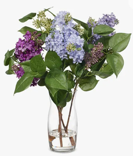 Artificial Lilac Mix In  Glass Vase