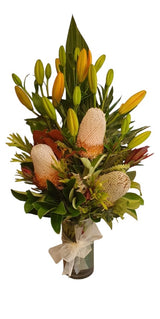 Flair - Natives with Asiatic/Tiger Lilies in a Glass Vase